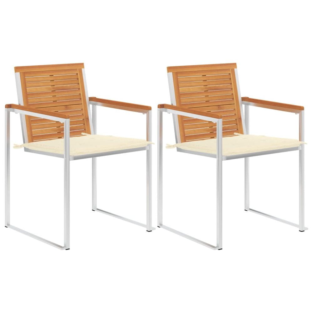 Vidaxl Záhradné stoličky s podložkami 2 ks masívne akáciové drevo a oceľ
